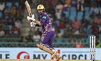 Kolkata Knight Riders' Sunil Narine plays a shot