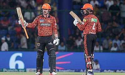Sunrisers Hyderabad's Travis Head celebrates his half-century during the IPL