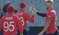 England players celebrate a wicket