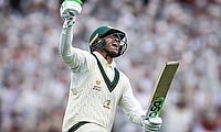 Australia's Usman Khawaja celebrates reaching another century in Sydney in the third Test against South Africa