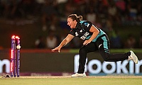 Hayley Jensen of New Zealand runs out Grace Harris of Australia