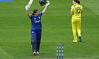 England's Nat Sciver-Brunt celebrates reaching her century