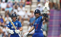 England's Liam Livingstone celebrates after reaching his half century