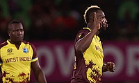 West Indies' Andre Russell celebrates a wicket