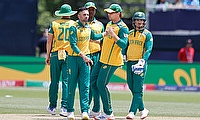 South Africa players celebrate a wicket