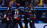 Fabian Allen of Antigua & Barbuda Falcon celebrates with teammates