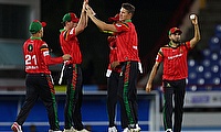 Dwaine Pretorius of Guyana Amazon Warriors celebrates with teammates