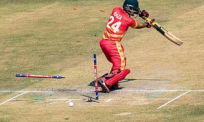 Sikandar Raza is bowled for a golden duck by Ebadot Hossain