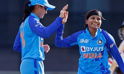 India Women celebrate a wicket