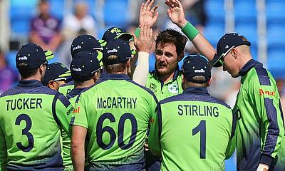 Ireland players celebrate a wicket