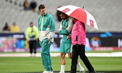 Australia's Mitchell Marsh (L) and Marcus Stoinis