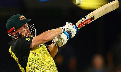 Australia captain Aaron Finch hits a six