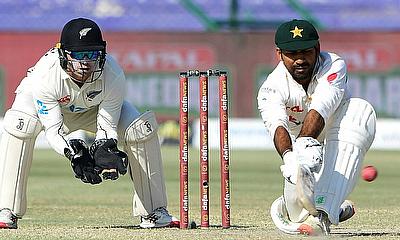 Pakistan's Sarfaraz Ahmed sweeps against New Zealand in Karachi