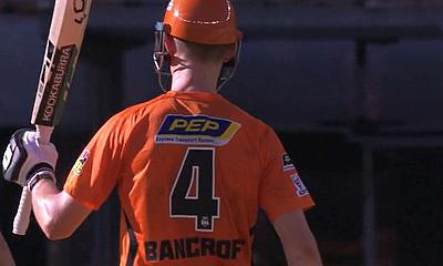 Perth Scorchers' Cameron Bancroft celebrates his half century