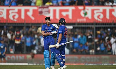 Blazing centuries from skipper Rohit Sharma and fellow opener Shubman Gill took India to a formidable 385-9