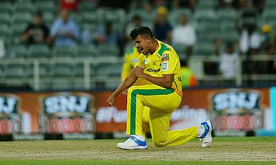 Maheesh Theekshana celebrates a wicket