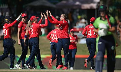 Sophie Ecclestone of England celebrates