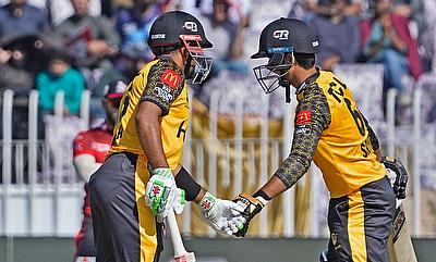 Saim Ayub and Babar Azam in action for Peshawar Zalmi