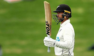 Devon Conway celebrates his half century for New Zealand against Sri Lanka