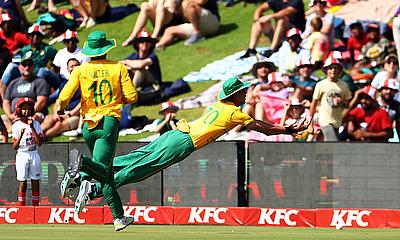 South Africa's Marco Jansen misses a catch