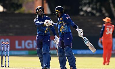 Dhananjaya de Silva of Sri Lanka celebrates their half century