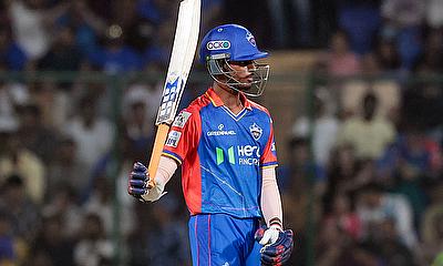 Delhi Capitals' Abishek Porel celebrates his half-century