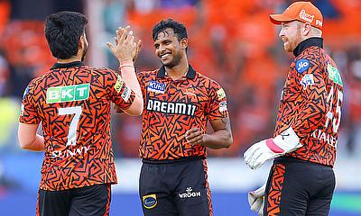 Sunrisers Hyderabad's T. Natarajan celebrates