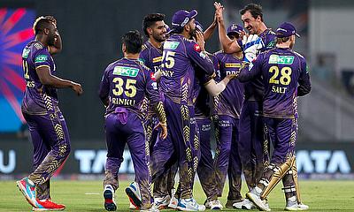 Kolkaya Knight Riders' Mitchell Starc celebrates the wicket of Lucknow Super Giants' Arshin Kulkarni