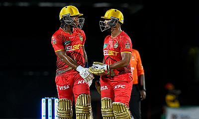 Keacy Carty (L) and Nicholas Pooran (R) of Trinbago Knight Riders 100 runs partnership