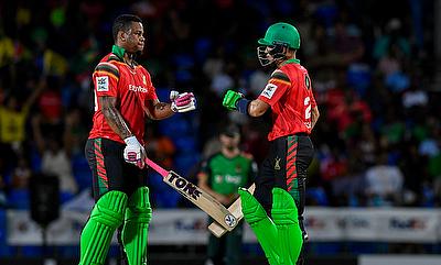 Shimron Hetmyer (L) and Rahmanullah Gurbaz (R) of Guyana Amazon Warriors 100 runs partnership