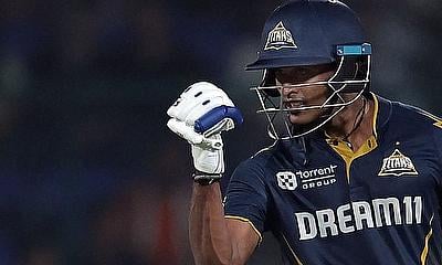Gujarat Titans' Sai Sudharsan celebrates after scoring a century Gujarat Titans' Sai Sudharsan celebrates after scoring a century