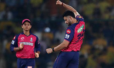 Rajasthan Royals' Yudhvir Charak celebrates Rajasthan Royals' Yudhvir Charak celebrates