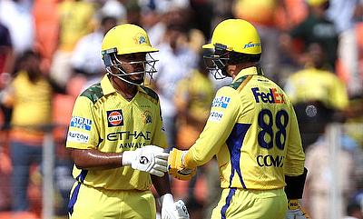 Chennai Super Kings' Ayush Mhatre interacts with Devon Conway Chennai Super Kings' Ayush Mhatre interacts with Devon Conway