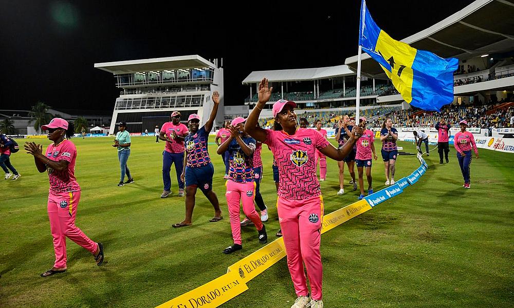 Hayley Matthews and teammates of Barbados Royals celebrate winning