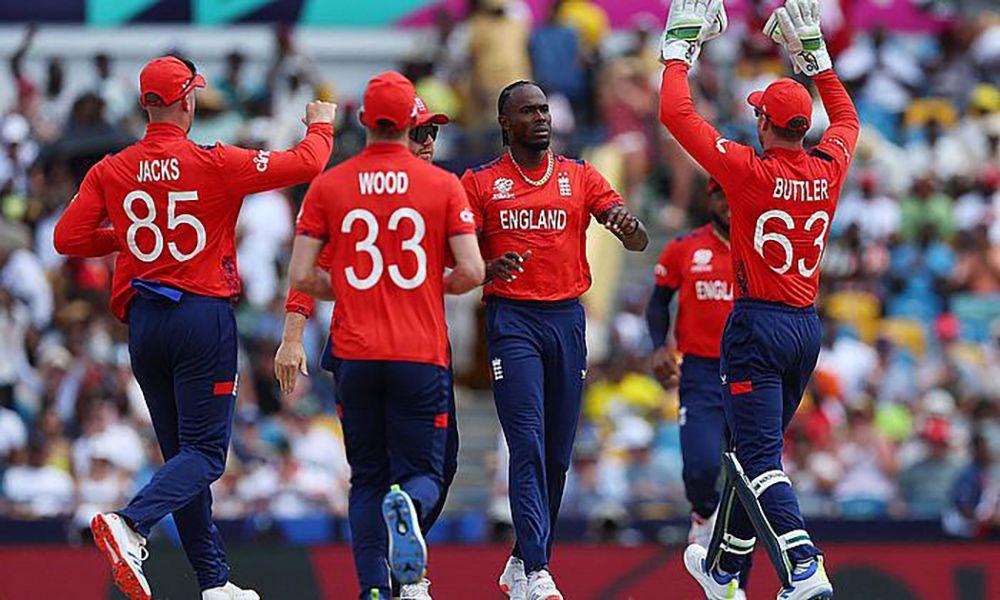 England's Jofra Archer celebrates with teammates