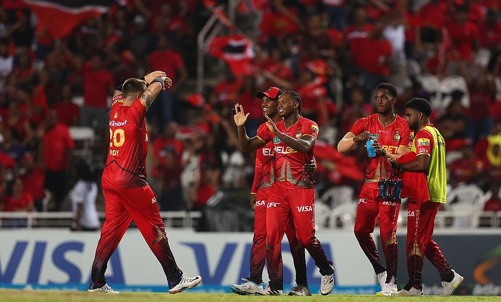 Players of Trinbago Knight Riders celebrate