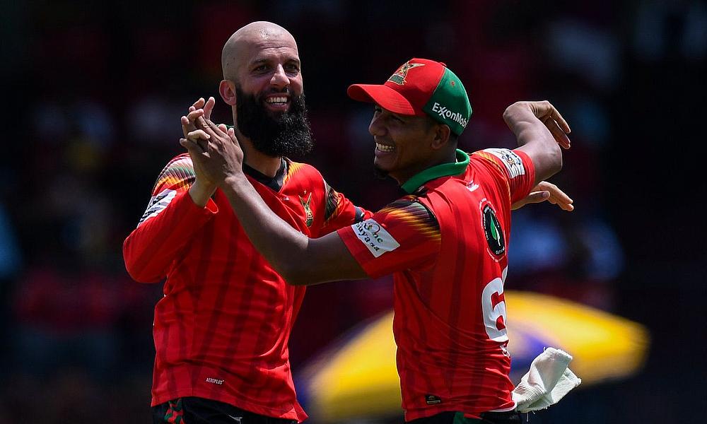 Moeen Ali (L) and Gudakesh Motie (R) of Guyana Amazon Warriors